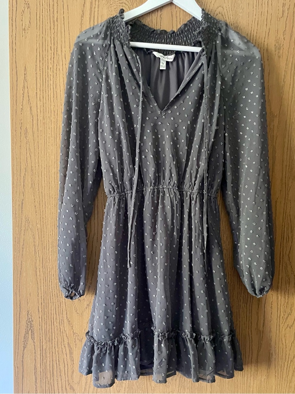 Gray Long Sleeve Ruffle Mini Dress